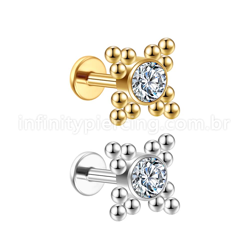 Piercing Labret Aço Cirúrgico Indiano Zircônia
